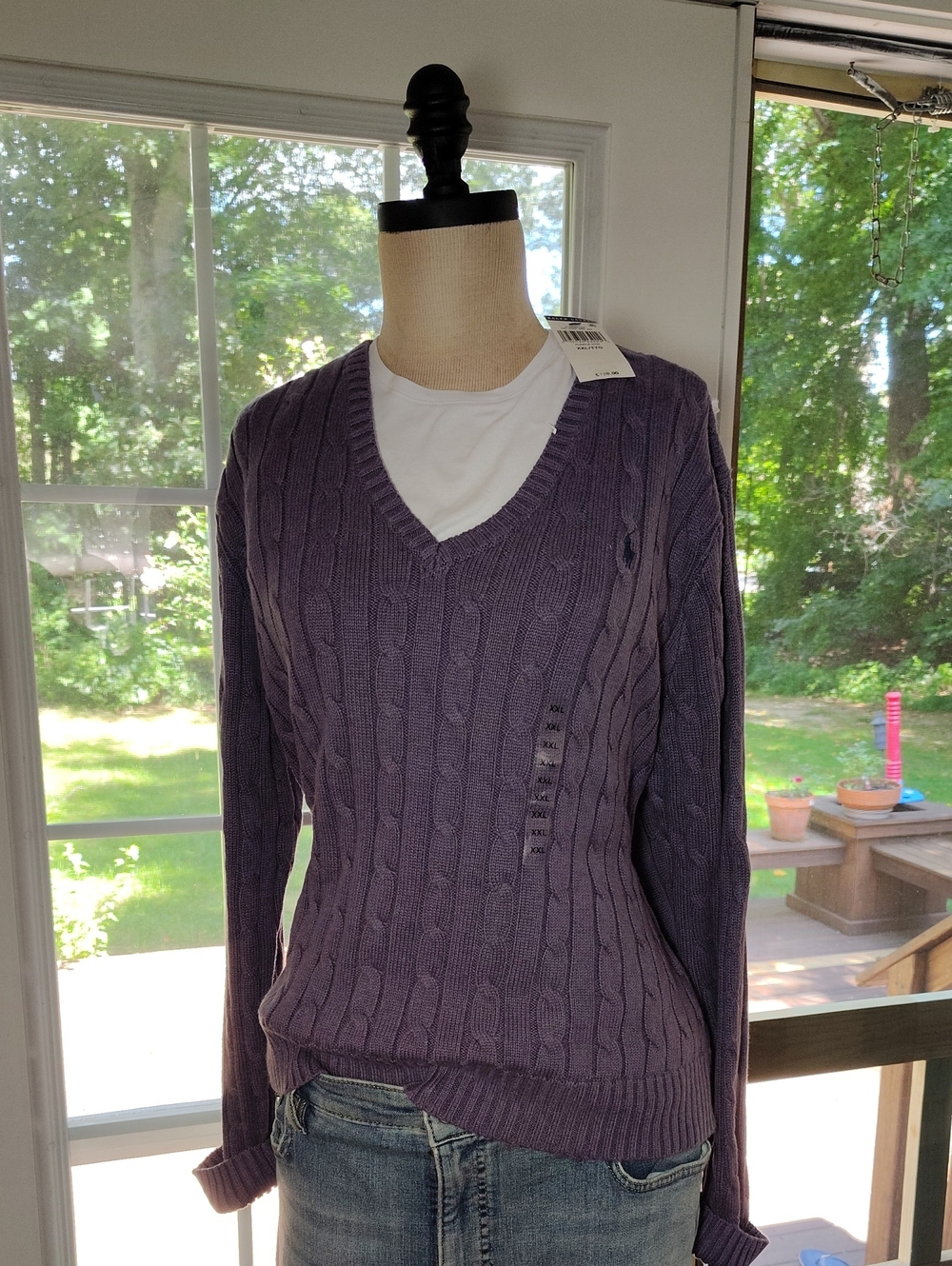 Polo by Ralph Lauren Lavender Cable Knit V-Neck Sweater